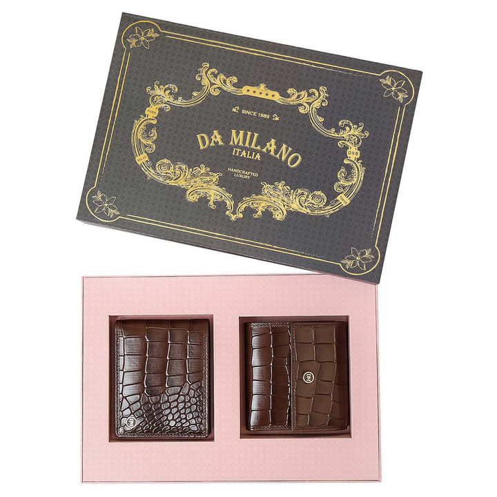 Walnut Croco Leather Mens & Ladies Wallet Gift Set