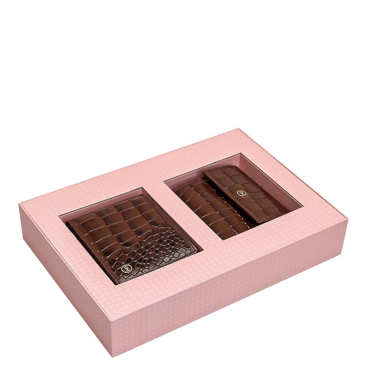 Walnut Croco Leather Mens & Ladies Wallet Gift Set