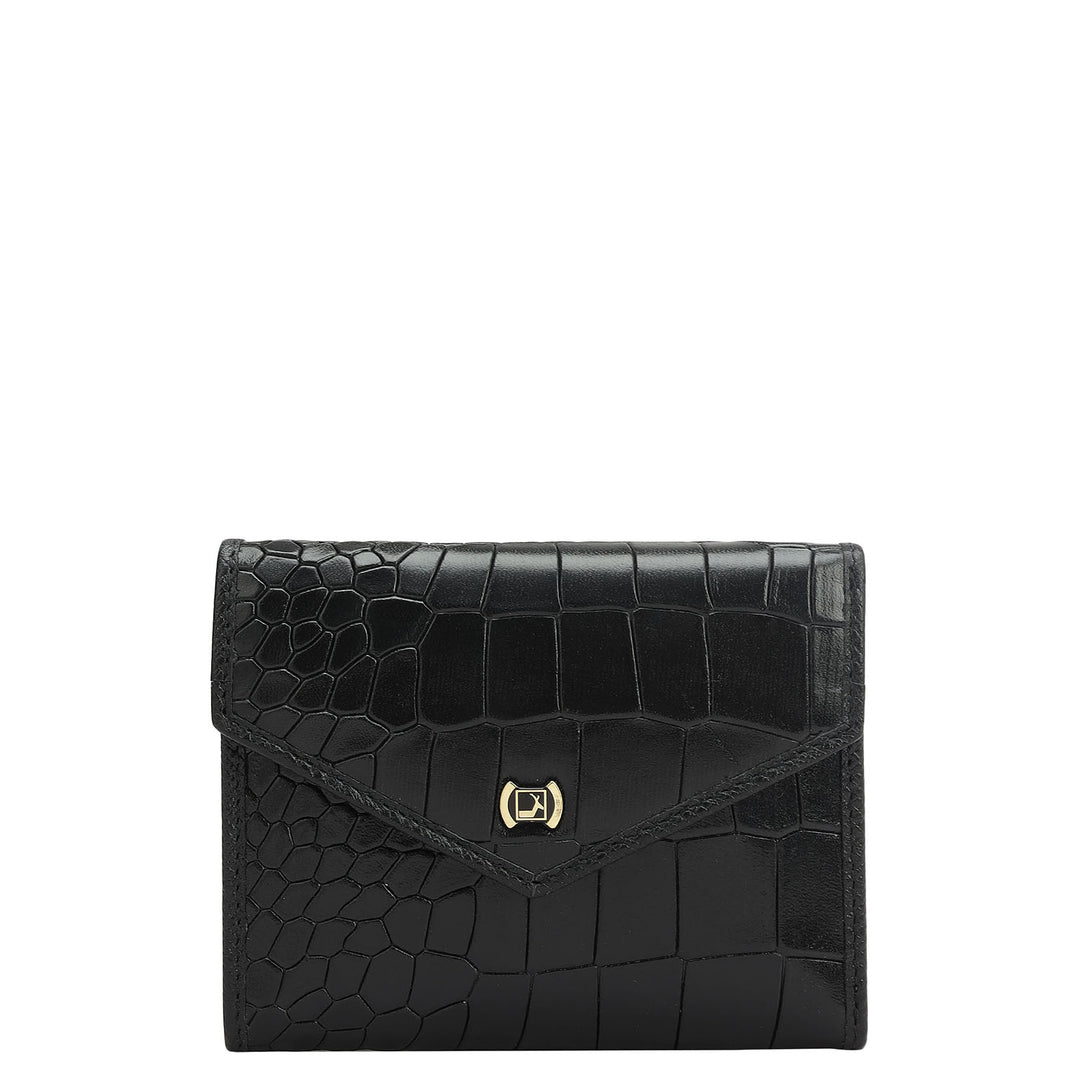 Black Plain Croco Ladies Wallet & Belt Gift Set