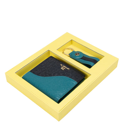 Teal Franzy Leather Ladies Wallet & Keychain Gift Set