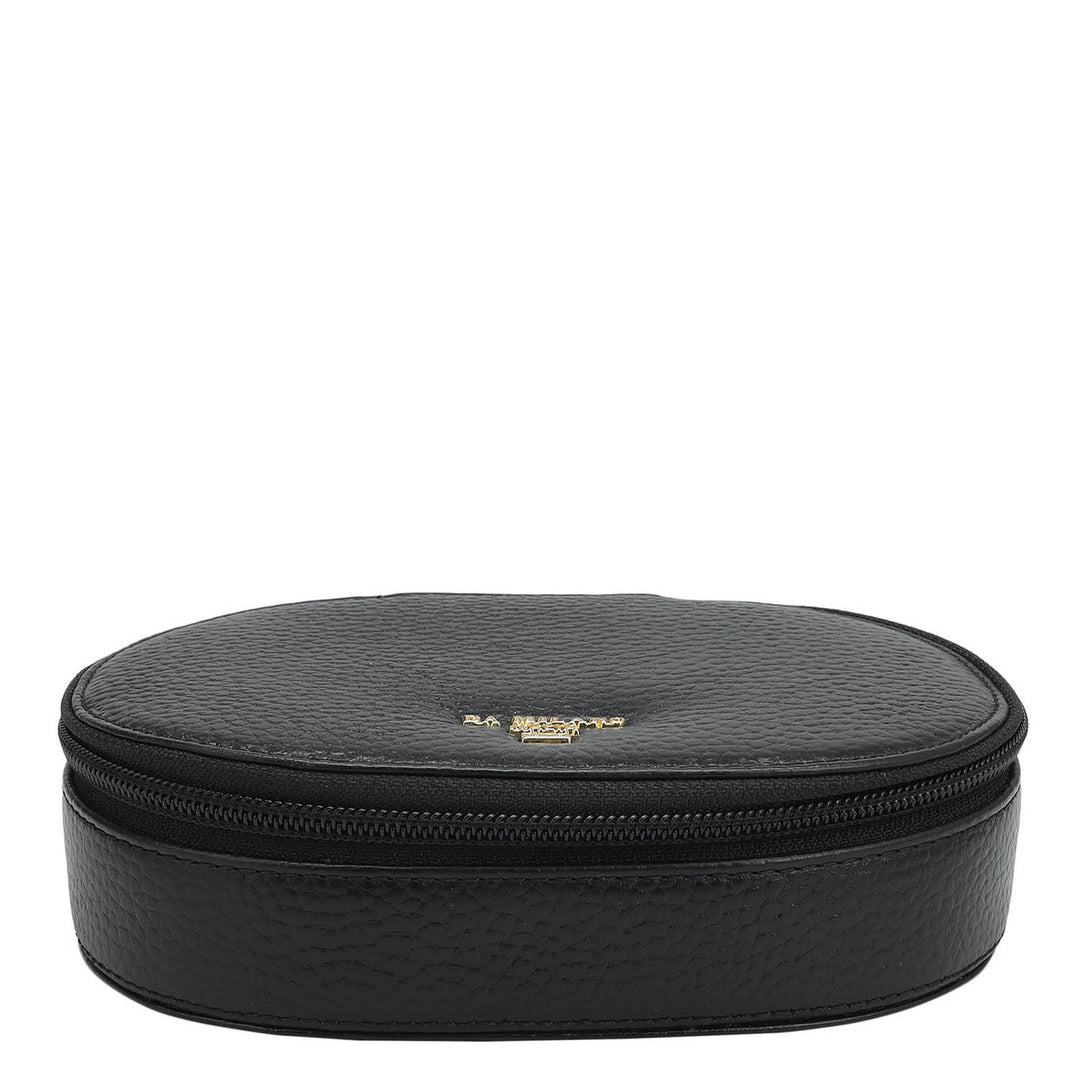 Wax Leather Jewellery Case - Black
