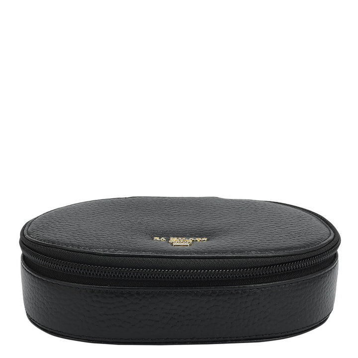 Wax Leather Jewellery Case - Black