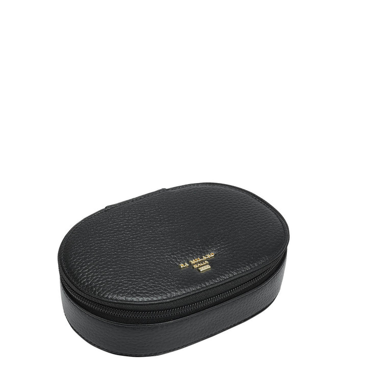 Wax Leather Jewellery Case - Black