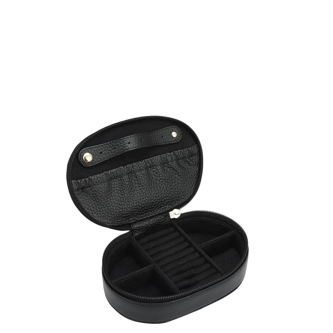 Wax Leather Jewellery Case - Black