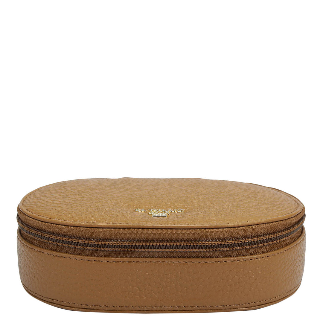 Wax Leather Jewellery Case - Caramel