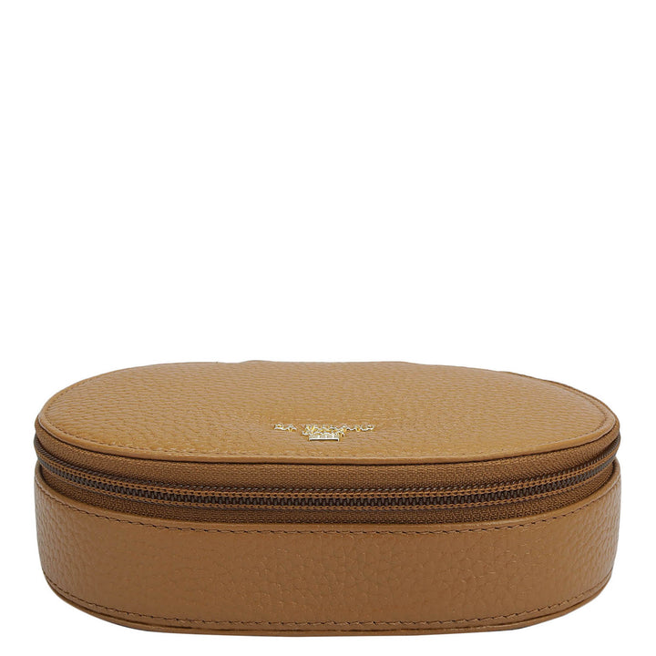 Wax Leather Jewellery Case - Caramel