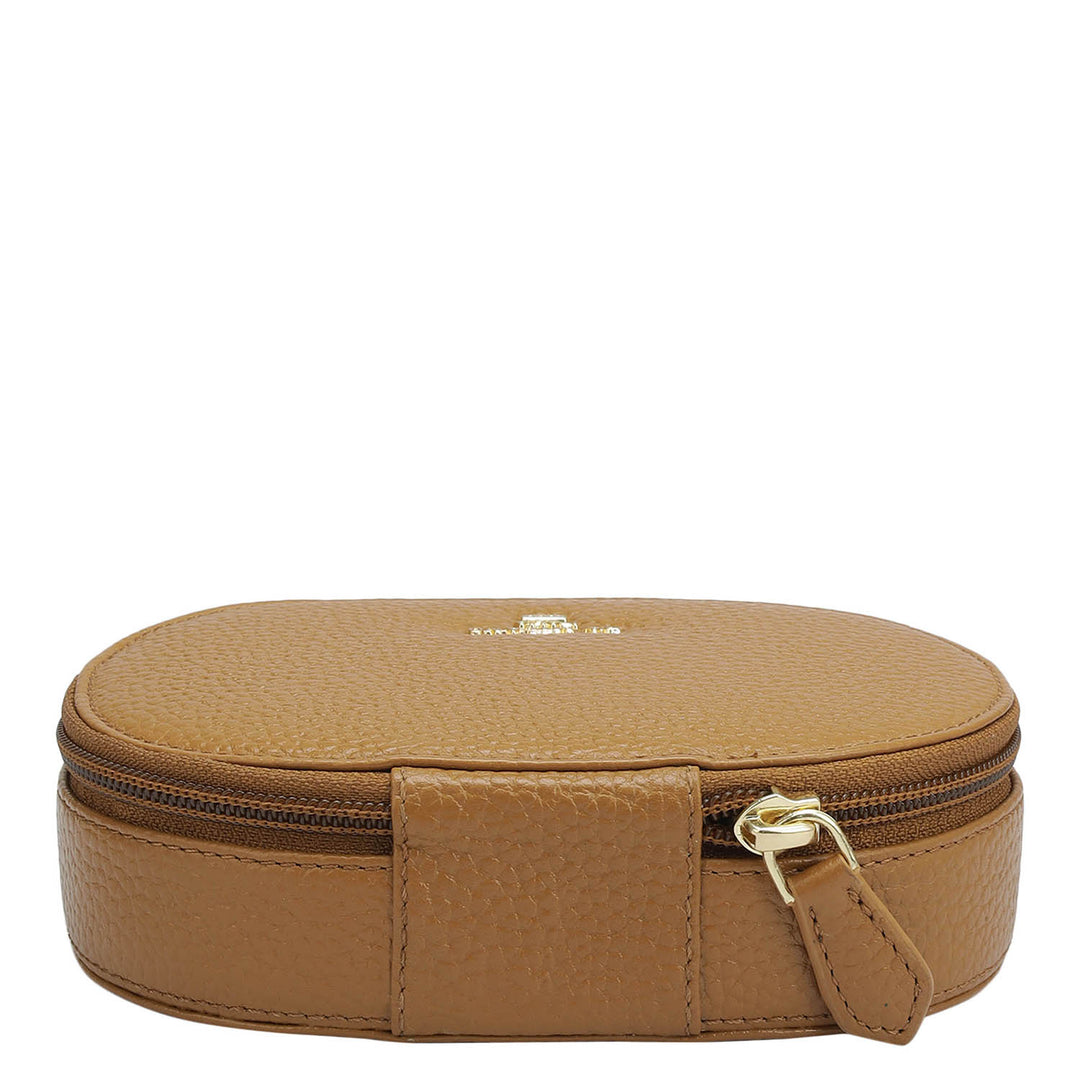 Wax Leather Jewellery Case - Caramel