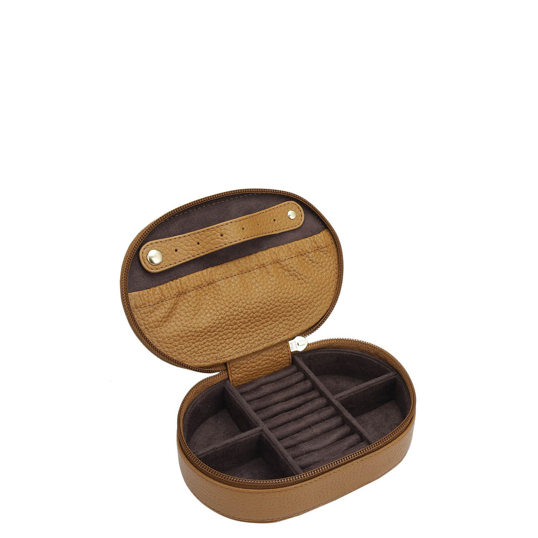Wax Leather Jewellery Case - Caramel