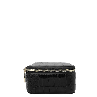 Croco Leather Jewellery Case - Black