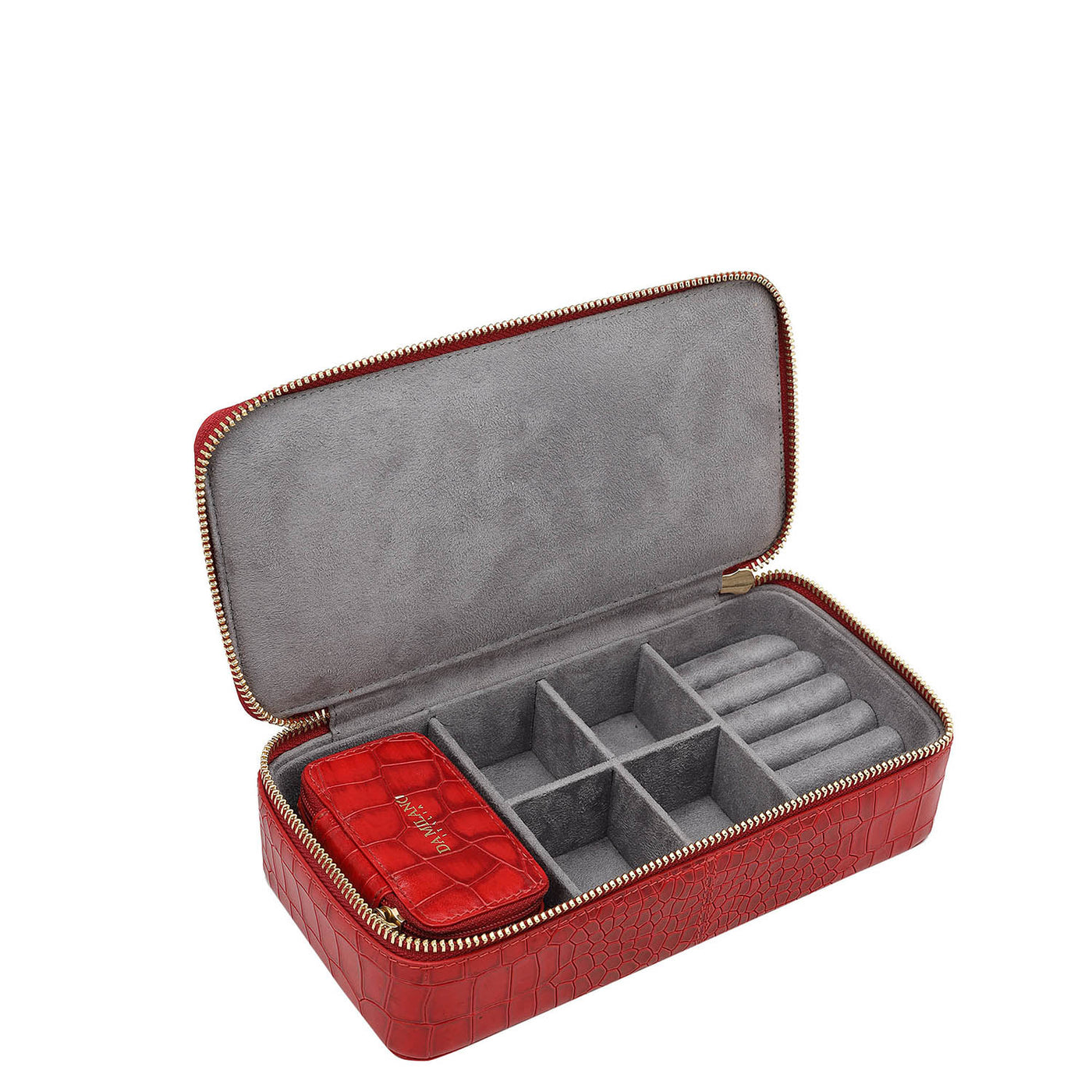 Croco Leather Jewellery Case - Red