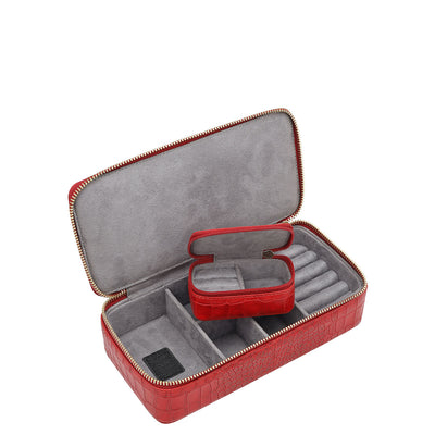 Croco Leather Jewellery Case - Red