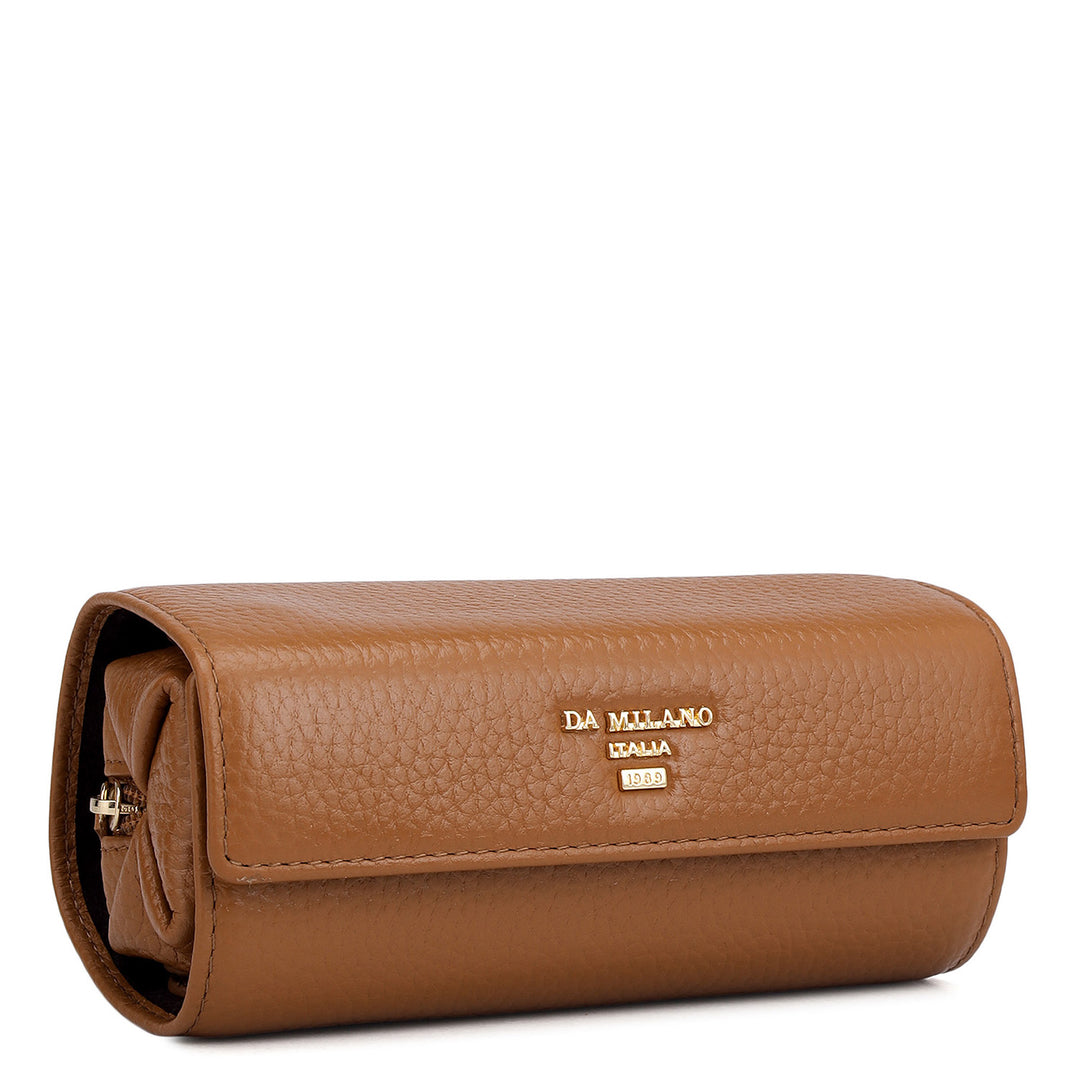 Wax Leather Jewellery Case - Caramel