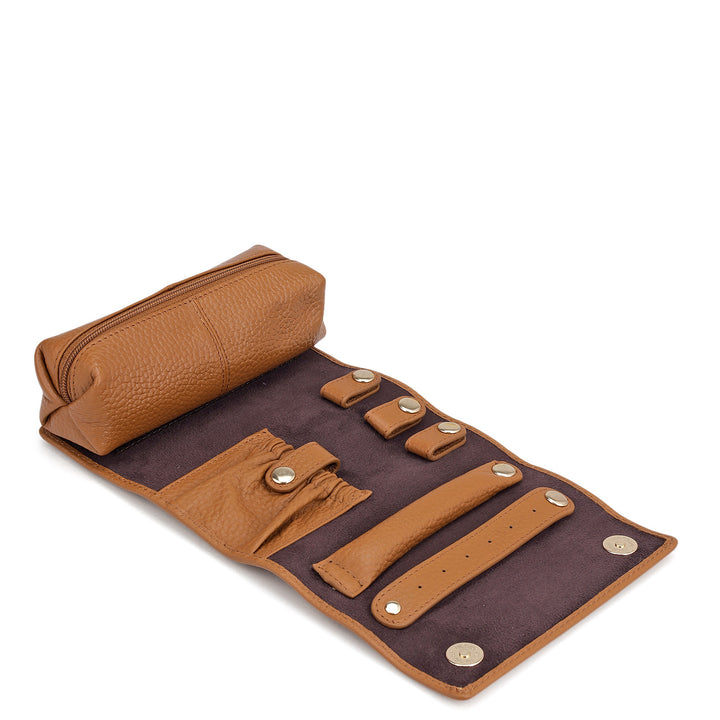 Wax Leather Jewellery Case - Caramel