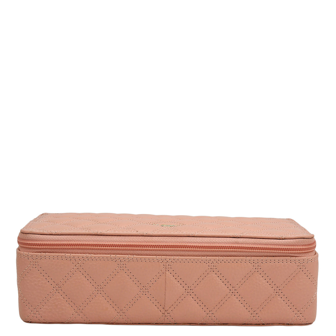 Quilting Leather Jewellery Case - Baby Pink