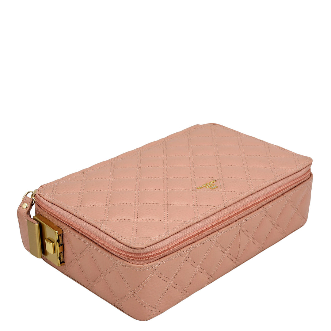 Quilting Leather Jewellery Case - Baby Pink