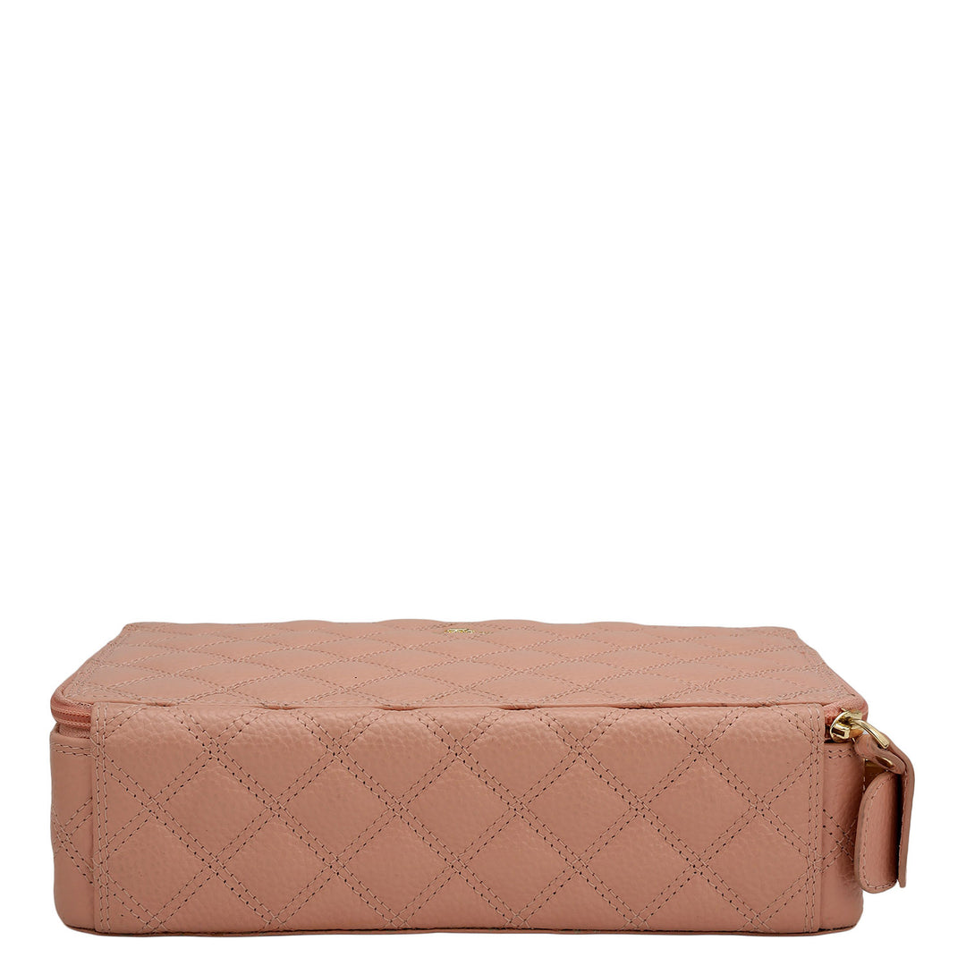 Quilting Leather Jewellery Case - Baby Pink