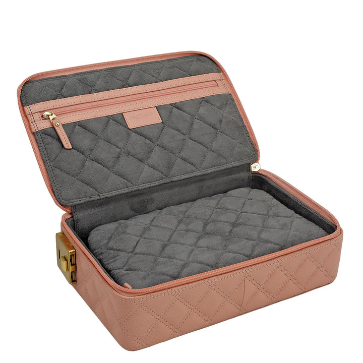 Quilting Leather Jewellery Case - Baby Pink