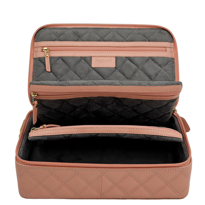 Quilting Leather Jewellery Case - Baby Pink
