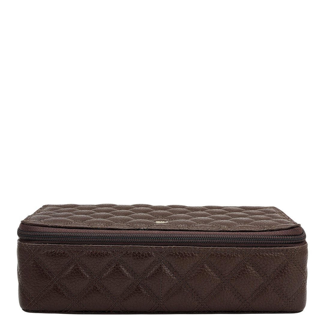 Quilting Leather Jewellery Case - Chocolate