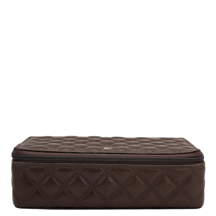 Quilting Leather Jewellery Case - Chocolate