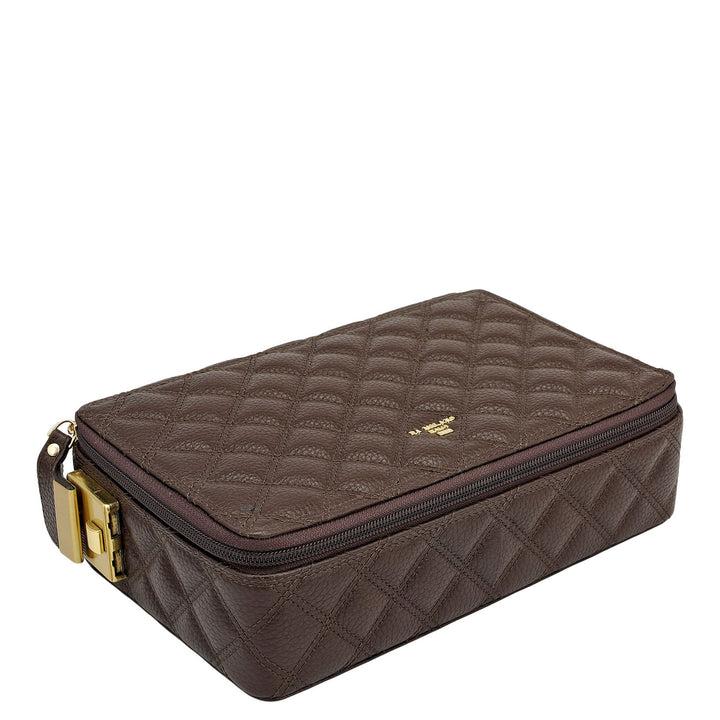 Quilting Leather Jewellery Case - Chocolate