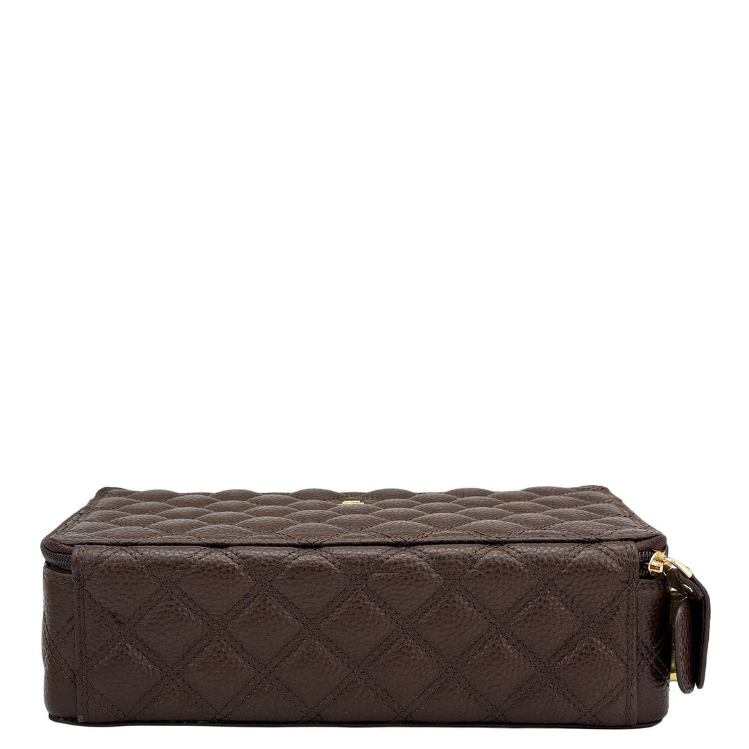 Quilting Leather Jewellery Case - Chocolate