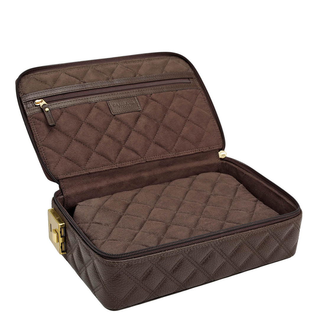Quilting Leather Jewellery Case - Chocolate