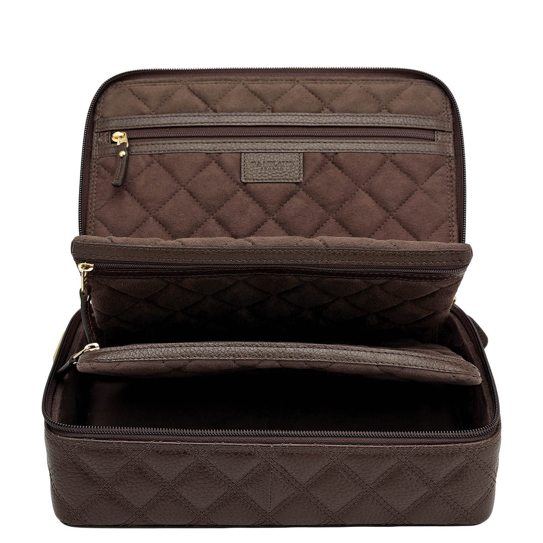 Quilting Leather Jewellery Case - Chocolate