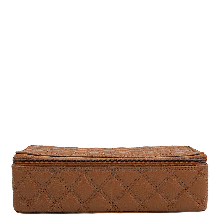 Quilting Leather Jewellery Case - Cognac