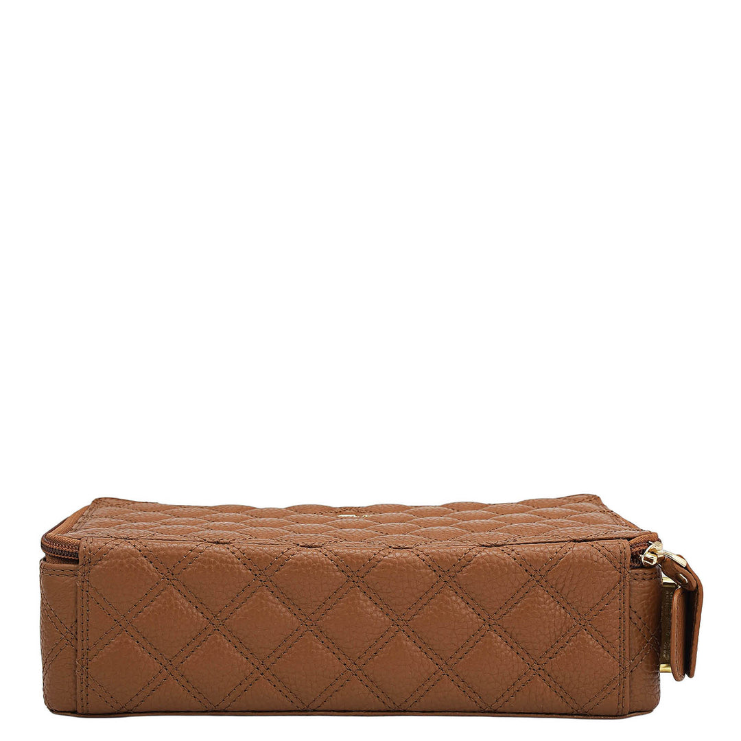 Quilting Leather Jewellery Case - Cognac