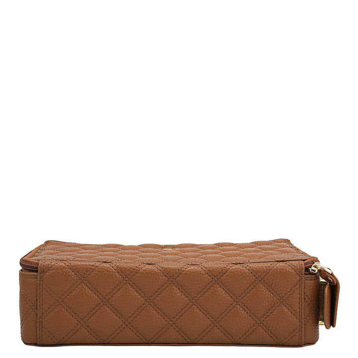 Quilting Leather Jewellery Case - Cognac