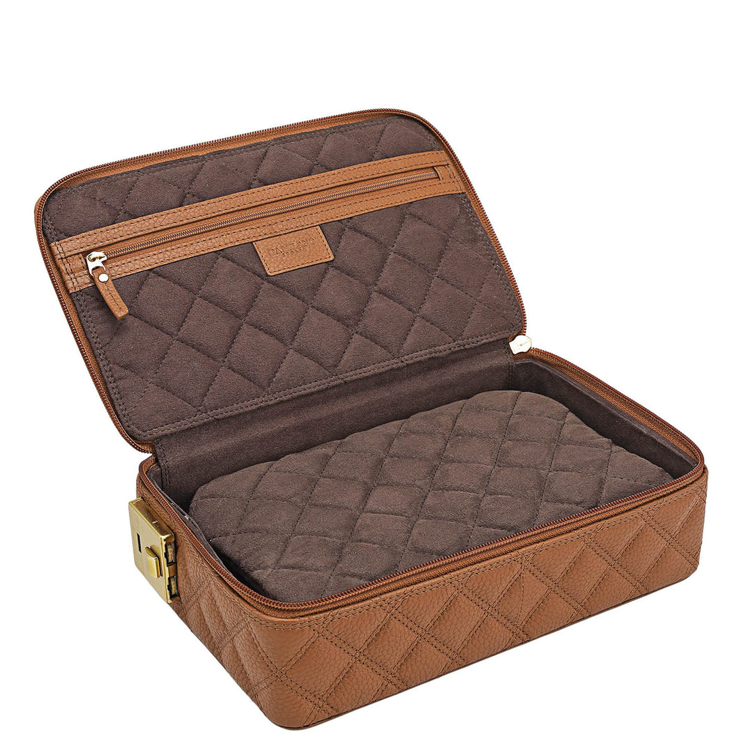Quilting Leather Jewellery Case - Cognac