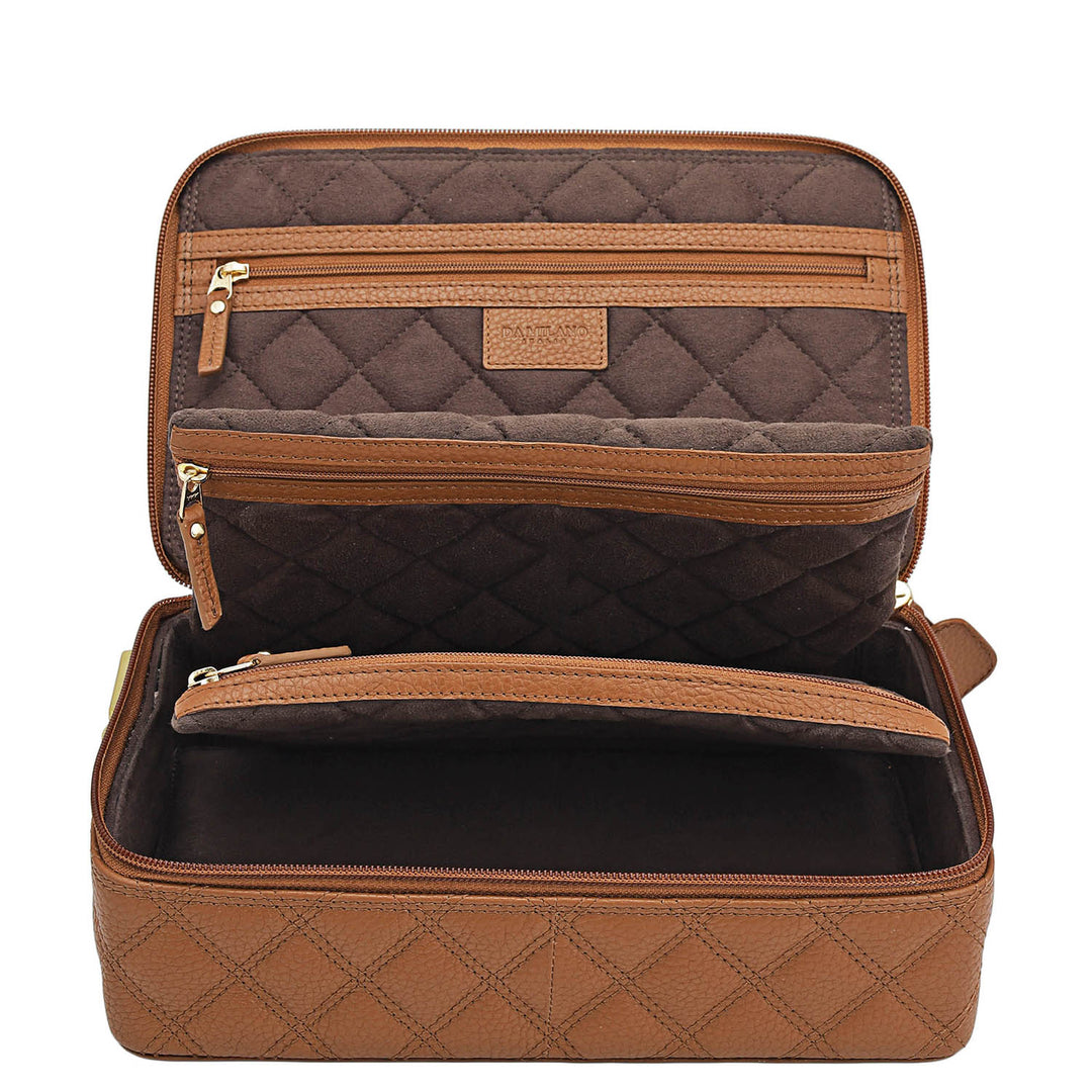 Quilting Leather Jewellery Case - Cognac