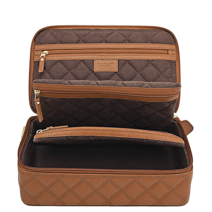 Quilting Leather Jewellery Case - Cognac