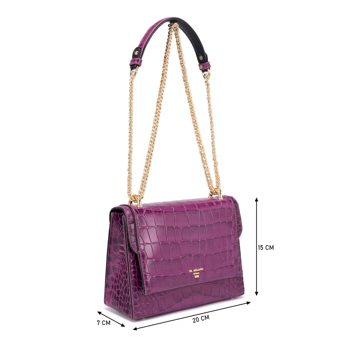 Small Croco Leather Shoulder Bag - Orchid