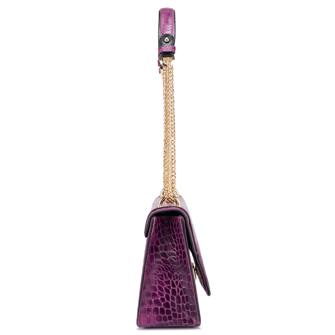 Small Croco Leather Shoulder Bag - Orchid