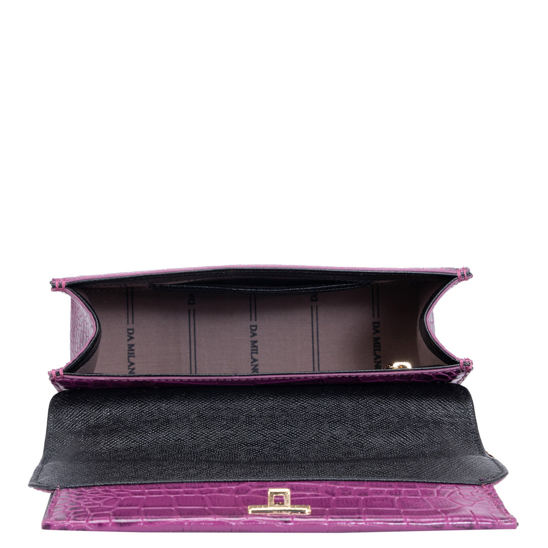 Small Croco Leather Shoulder Bag - Orchid