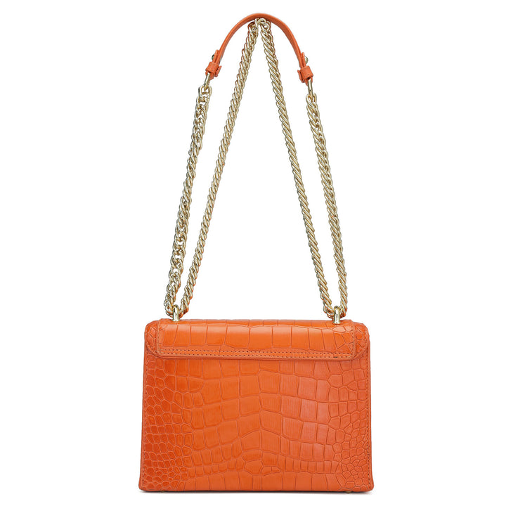 Small Croco Leather Shoulder Bag - Pumpkin