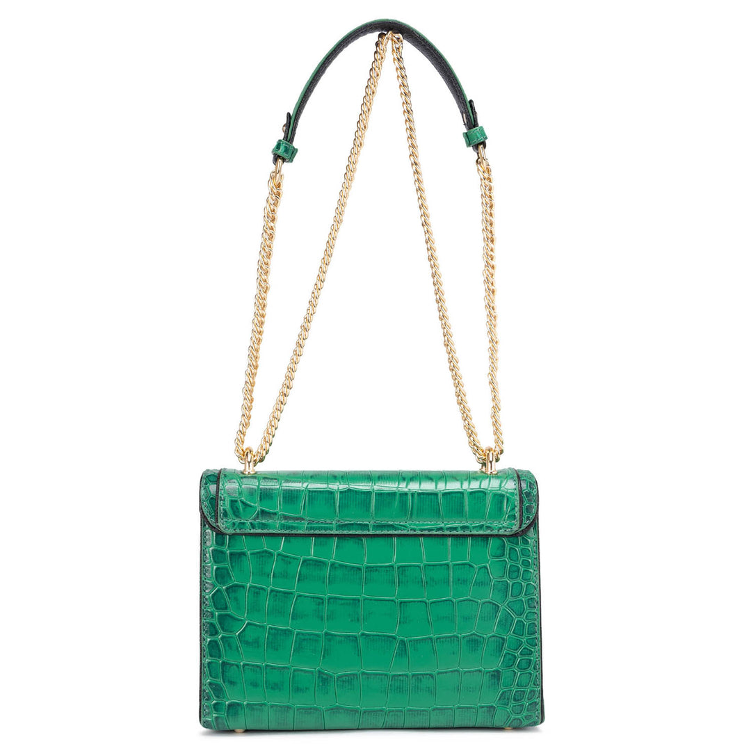 Small Croco Leather Shoulder Bag - Sea Weed