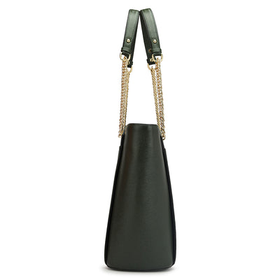 Large Franzy Leather Tote - Petrol Green