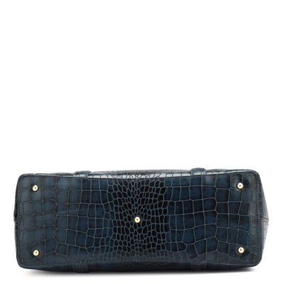 Large Croco Leather Tote - Navy