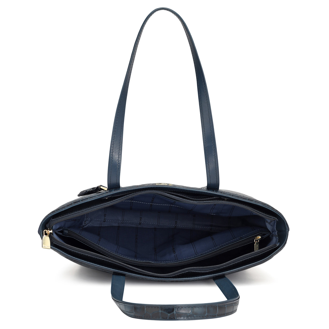 Large Croco Leather Tote - Navy