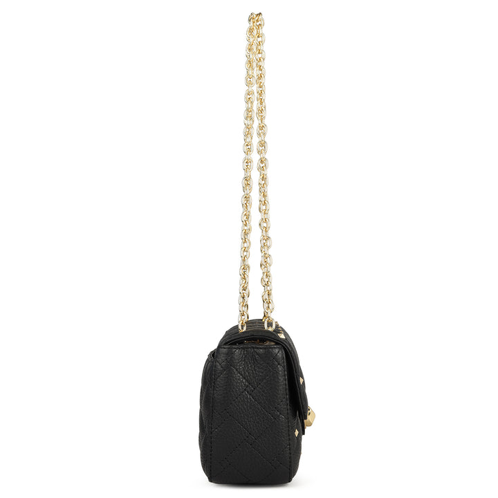 Small Quilting Leather Shoulder Bag - Black