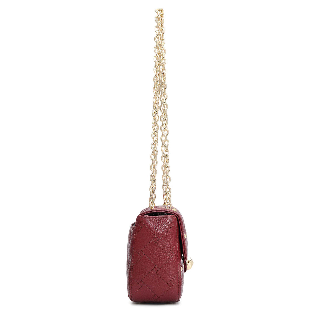 Small Quilting Leather Shoulder Bag - Cherry