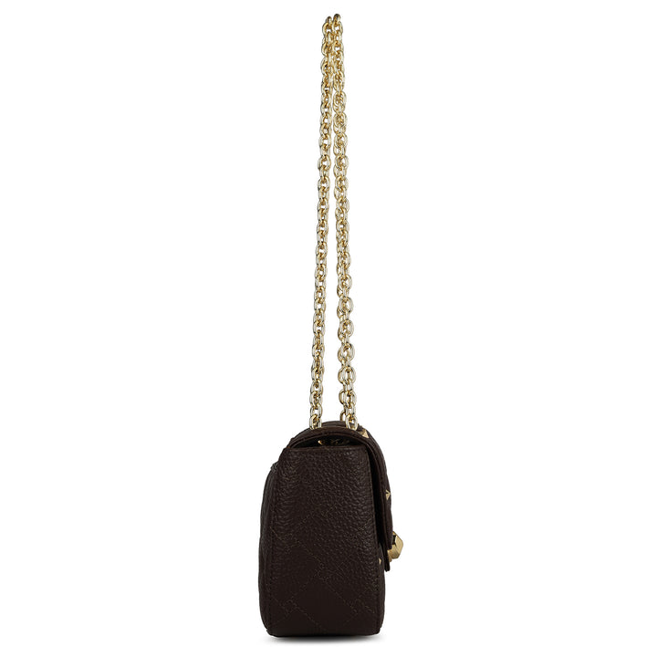 Small Quilting Leather Shoulder Bag - Chocolate