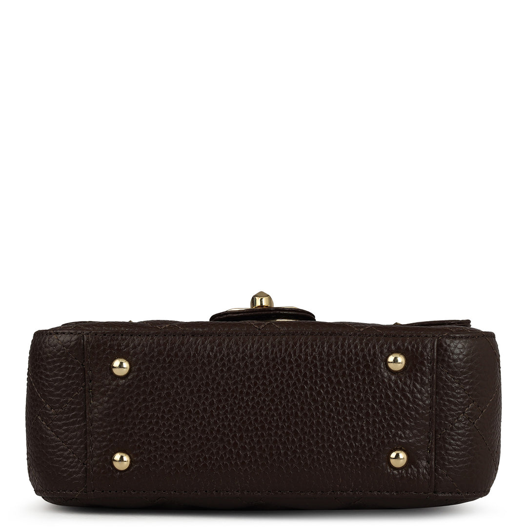Small Quilting Leather Shoulder Bag - Chocolate