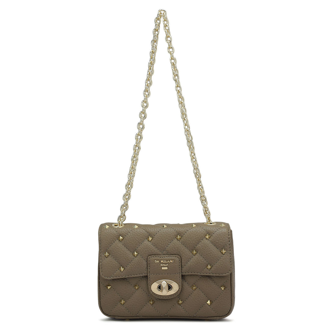 Small Quilting Leather Shoulder Bag - Greyish Taupe