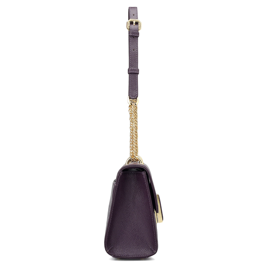 Small Franzy Croco Leather Shoulder Bag - Grapevine