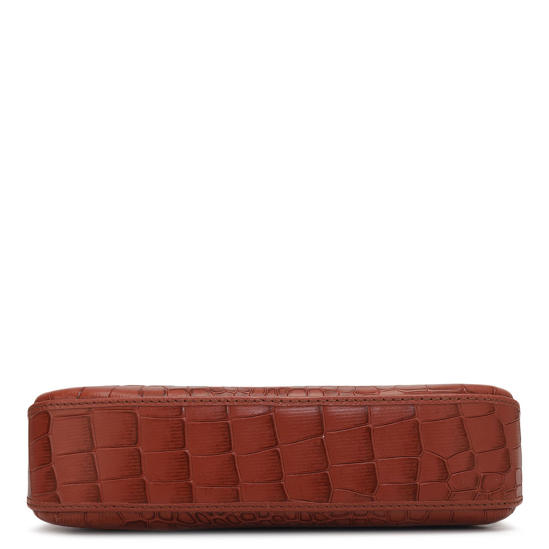Small Croco Leather Baguette - Brick