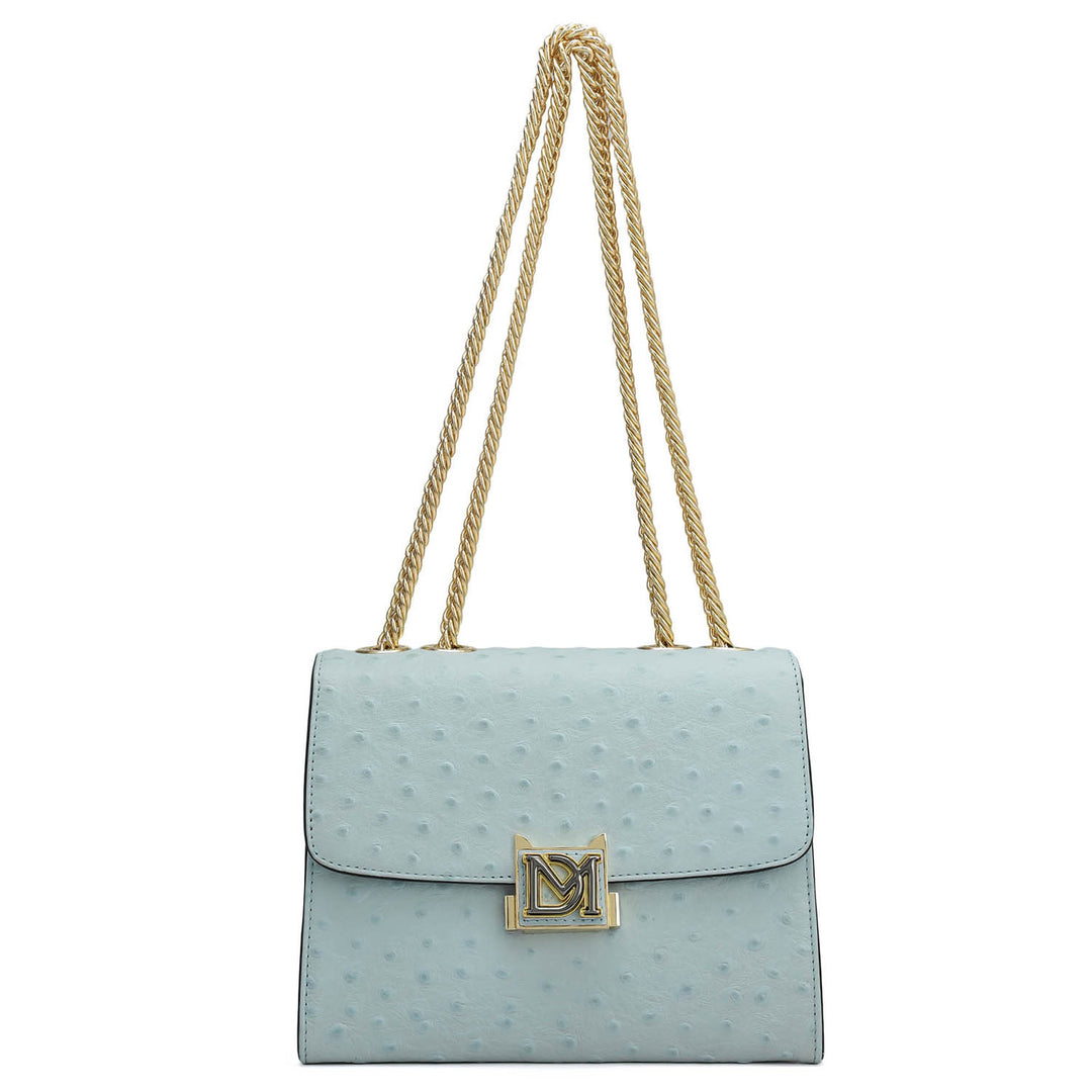 Small Ostrich Leather Shoulder Bag - Ice Blue
